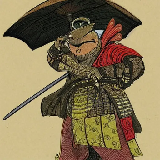 Prompt: mr toad as a samurai master. toad dressed as samurai. concept art by james gurney and mœbius.