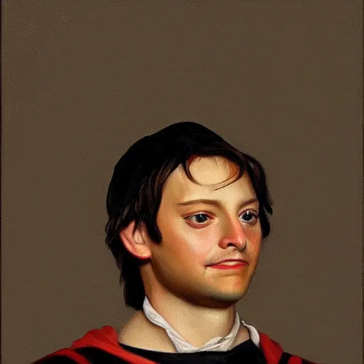 Prompt: tobey maguire 1600s portraiture oil painting