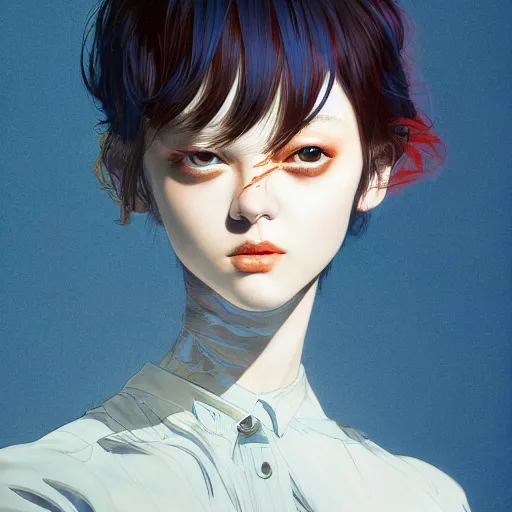 Image similar to prompt : fashion tv character portrait soft light painted by james jean and katsuhiro otomo and erik jones, inspired by akira anime, smooth face feature, intricate oil painting, high detail illustration, sharp high detail, manga and anime 1 9 9 9