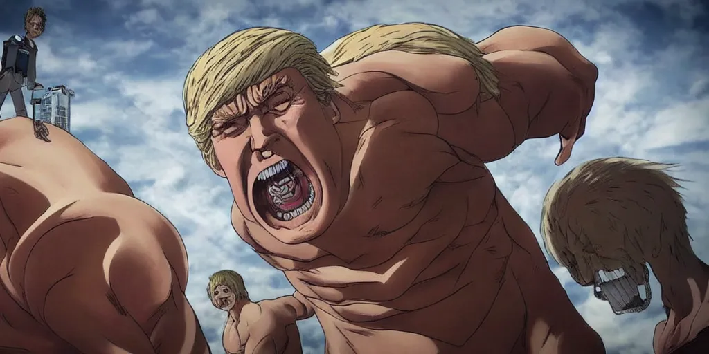 prompthunt: “ donald trump as an ugly titan, attack on titan