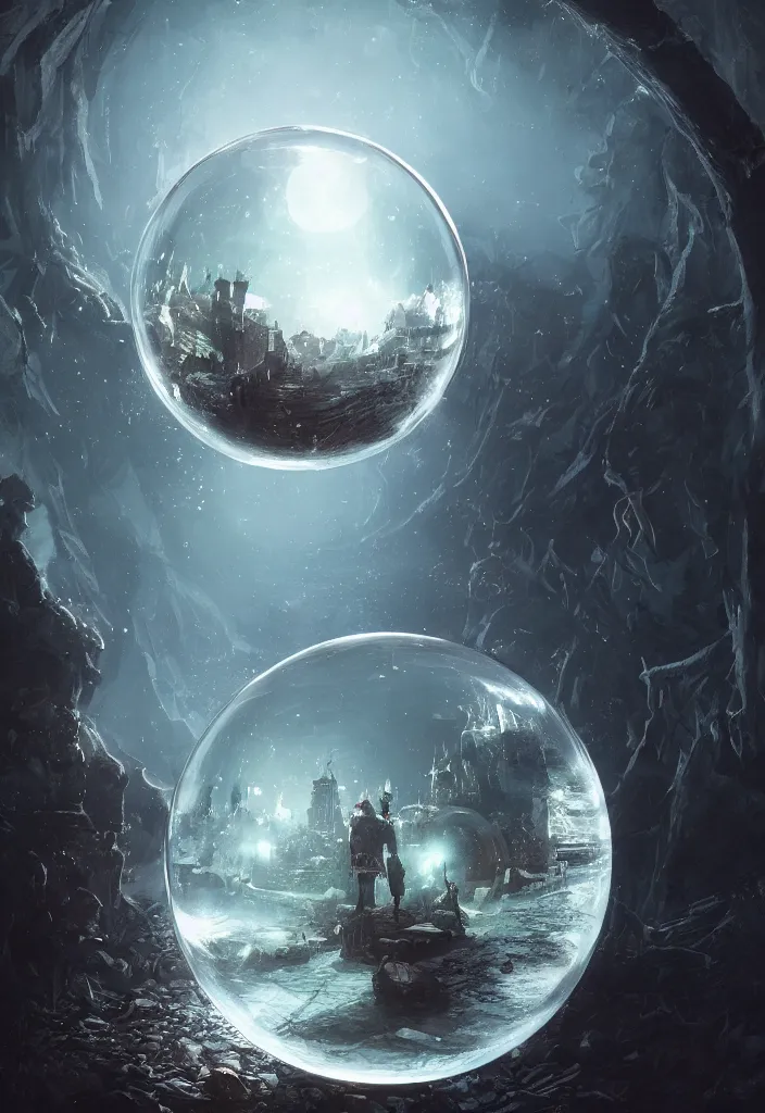 Prompt: a tiny world inside a crystal ball by greg rutkowski, sung choi, mitchell mohrhauser, maciej kuciara, johnson ting, maxim verehin, peter konig, bloodborne, 8 k photorealistic, cinematic lighting, hd, high details, dramatic, dark atmosphere, trending on artstation