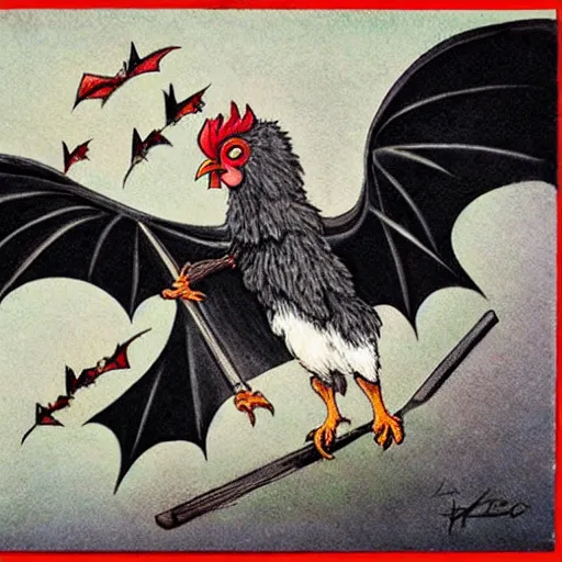 Image similar to ( chicken + bat ) flying