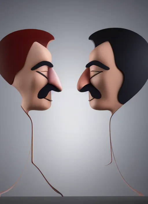 Image similar to style of santiago calatrava and salvador dali, perfectly centered symmetrical balanced male and female portrait of man and woman in love sharing one heart. high coherence ; 3 d cartoon 8 k ultra hd