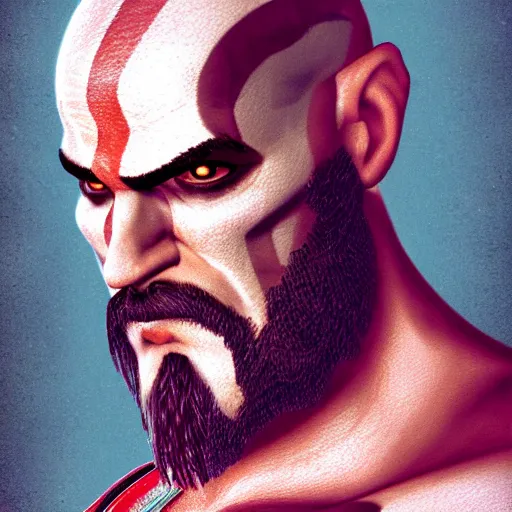 Prompt: portrait from kratos from god of war, retrowave, trending on artstation