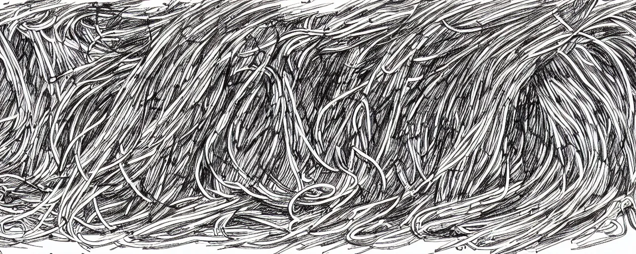 Prompt: wide shot of drawings of spaghetti inside of a cave, in the style of lascaux, fine detail,