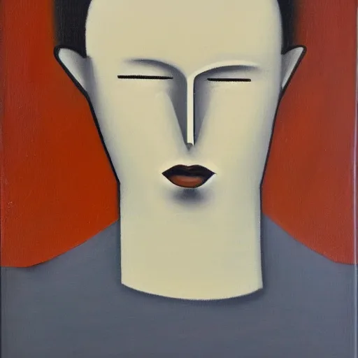 Prompt: an abstract minimalist oil painting portrait of a androgynous person, disconnected shapes, unknown artist. Museum HQ Scan