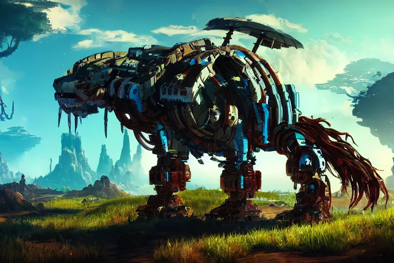 Image similar to bristleback machine mecanical creature robot of horizon forbidden west horizon zero dawn bioluminiscence global illumination ray tracing hdr fanart arstation by ian pesty and alena aenami artworks in 4 k