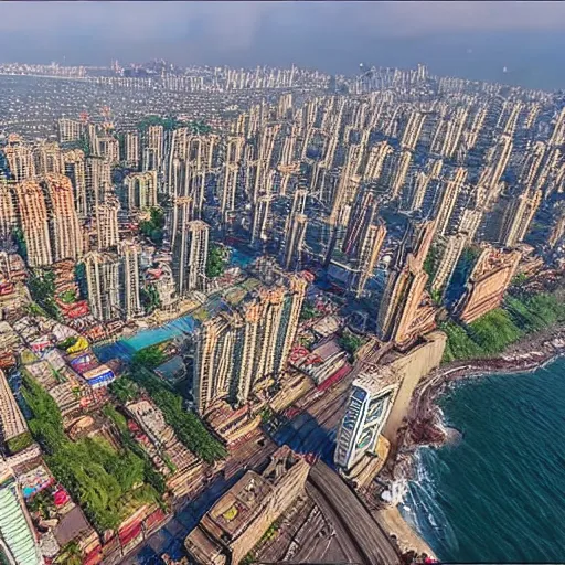 Image similar to an aerial 4 k cinematic shot of south mumbai