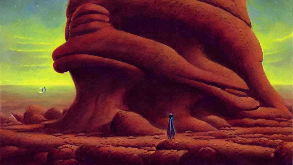 Image similar to mysterious sculpture of an alien civilization by paul lehr and john schoenherr, cinematic matte painting