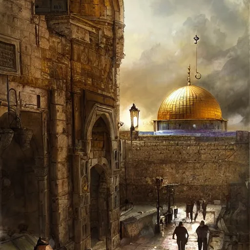 Image similar to the old city of jerusalem by raymond swanland, highly detailed, bright tones