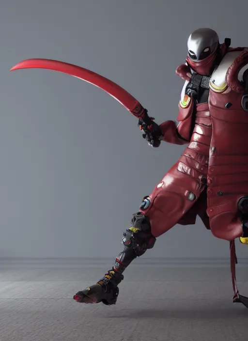 Image similar to chad cyborb, with ponytail, sigma male, with a red katana, fullbody, professional photography, octane render
