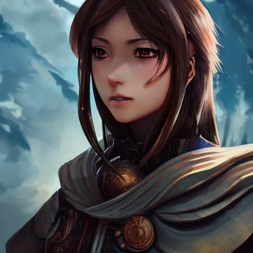 Image similar to a female warrior, character art portrait, anime key visual, official media, illustrated by wlop, extremely detailed, 8 k, trending on artstation, cinematic lighting, beautiful