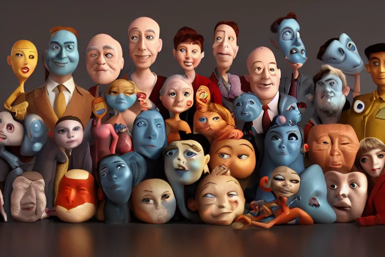 Image similar to pixar family with actor's ceramic masks watching tv, style of paolo roversi, 8 k, sharp focus, soft light, volumetric lighting, highly detailed realistic, refined, artstation