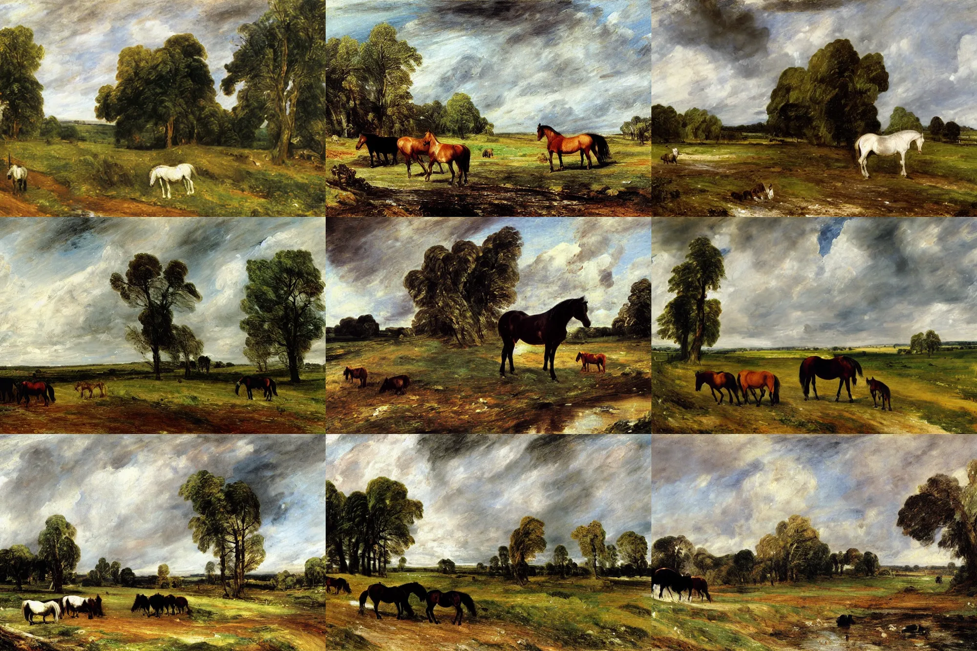 Prompt: Horses in the New Forest, painting by John Constable