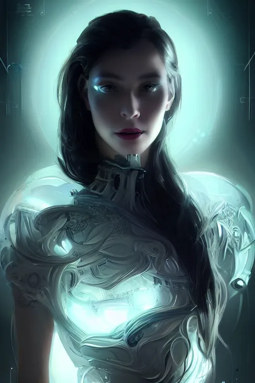 Image similar to portrait futuristic beautiful and stunning and gothic female army navy, at inside of a future submarine, ssci-fi, fantasy, intricate, very very beautiful, elegant, neon light, highly detailed, digital painting, artstation, concept art, soft light, hdri, smooth, sharp focus, illustration, art by tian zi and craig mullins and WLOP and alphonse mucha