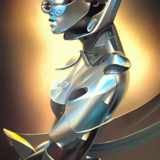 Image similar to scifi futurism automaton minimalism chrome by peter mohrbacher art Hajime Sorayama airbrush hyperrealism