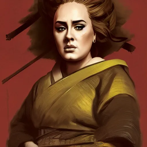 Image similar to Adele as an Samurai warrior, highly detailed, artstation, greg rutkowski and Frank Frazetta