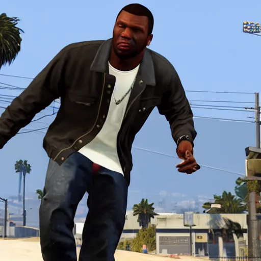 Prompt: still of fifty cent in gta v