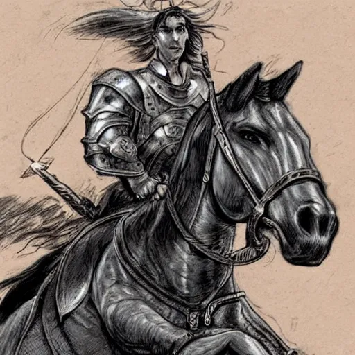 Prompt: Emmanuel macron, in fantasy armor on a battle horse without a helmet, hair in the wind, high detail, realistic, art by invincible