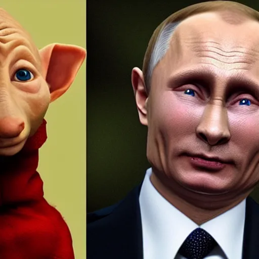 Image similar to Vladimir Putin as Dobby the Elf