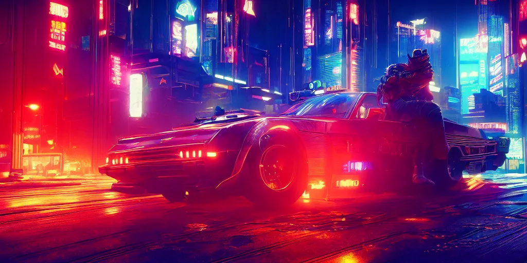 Prompt: elmo!! in cyberpunk 2 0 7 7 night city wallpaper rendering, digital art