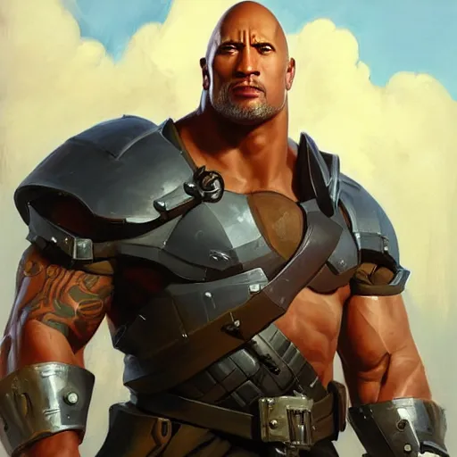 Prompt: greg manchess portrait painting of armored the foundation aka dwayne the rock johnson from fortnite as overwatch character, medium shot, asymmetrical, profile picture, organic painting, sunny day, matte painting, bold shapes, hard edges, street art, trending on artstation, by huang guangjian, gil elvgren, ruan jia, greg rutkowski, gaston bussiere