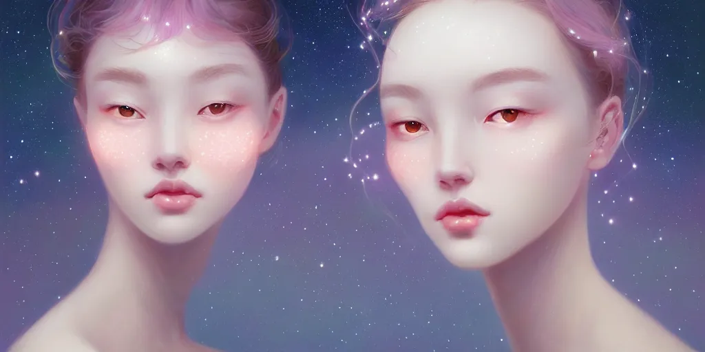 Image similar to breathtaking delicate detailed concept art painting beauty faces with starry night inside, by hsiao - ron cheng, bizarre compositions, exquisite detail, pastel colors, 8 k