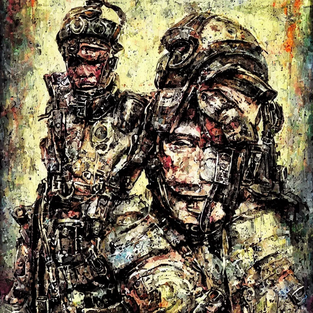 Image similar to ironpunk nazi soldier by bill sienkiewicz, hyperdetailed mixed media painting, colorful, hyperrealism, photorealism, high contrast 8k