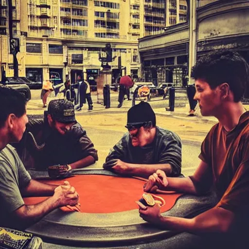 Prompt: with my homies playin street gambling, extremely human detailed, brutal human detailed!!!, hdr human detailed, 4 k human detailed!!!, photo hyper realistic, the best photograph of august, pinterest render, vogue render