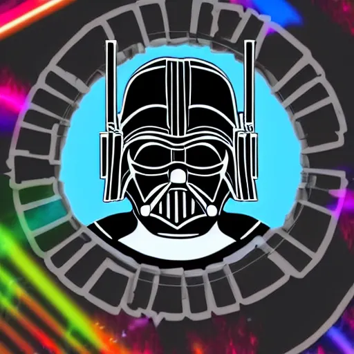 Image similar to svg sticker of a Pop-Wonder Darth-Vader at a rave, spinning records, giant headphones rocking out, wearing headphones, huge speakers, dancing, rave, DJ, spinning records, digital art, amazing composition, rule-of-thirds, award-winning, trending on artstation, featured on deviantart