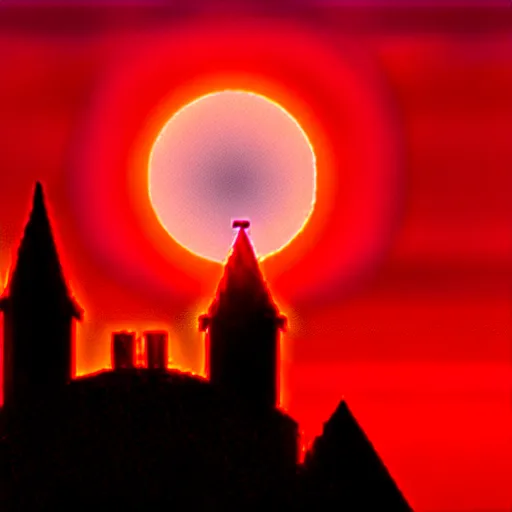 Prompt: gothic building under red sun eclipse from berserk