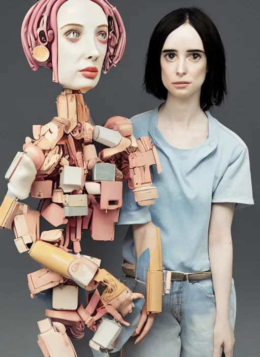 Prompt: studio photograph of a contemporary ceramic sculpture of a modular quirky emma roberts krysten ritter android by hikari shimoda and jack gaughan