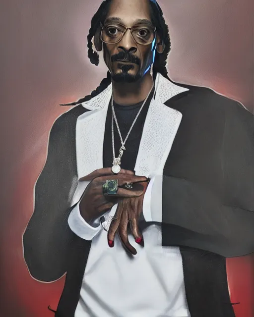 Prompt: snoop dogg, portrait by wayne barlow