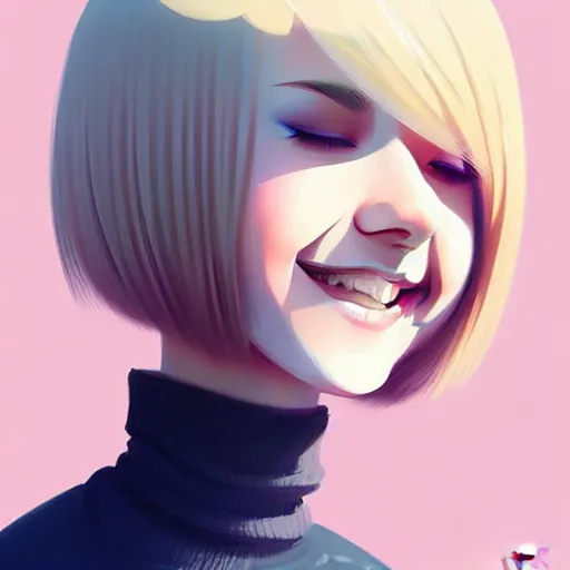 Prompt: urban girl fanart, blond bob haircut, muted colors, matte print, pastel colors, ornate, digital art, cute smile, digital painting, fan art, elegant, pixiv, by ilya kuvshinov