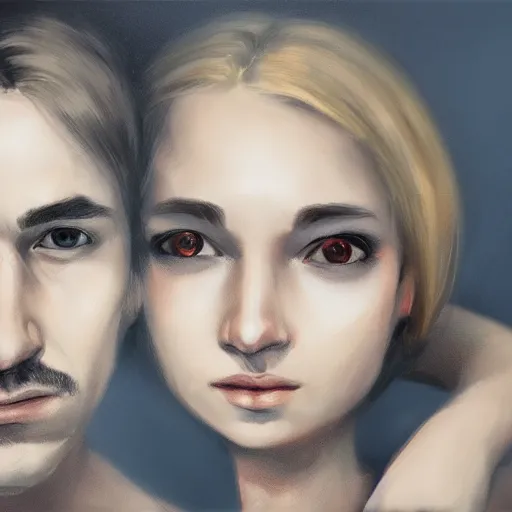 Prompt: Portrait of two people, sharing the same face, illustrated by Ivana Lena Besevic, trending on artstation, 4k, 8k