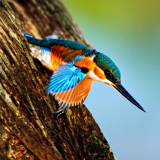 Prompt: beautiful closeup shot of a common kingfisher under the sunlight