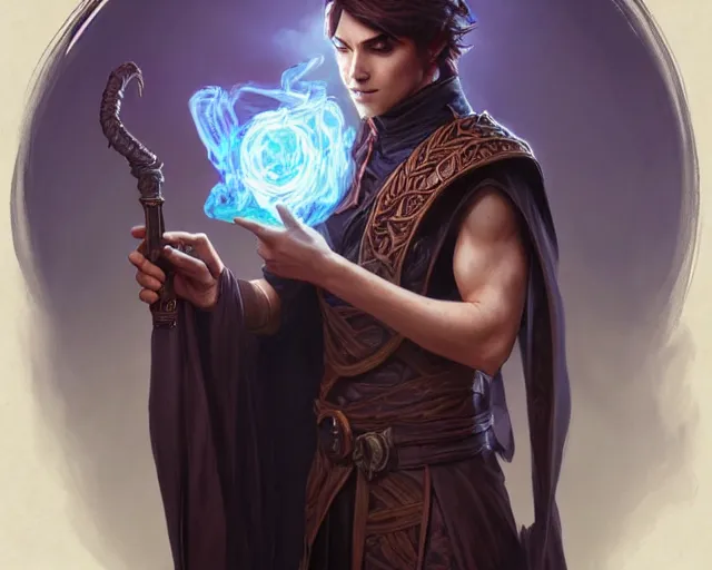 Image similar to young shadow mage male, holding a wizard pipe, shrouded face, deep focus, d & d, fantasy, intricate, elegant, highly detailed, digital painting, artstation, concept art, matte, sharp focus, illustration, hearthstone, art by artgerm and greg rutkowski and alphonse mucha