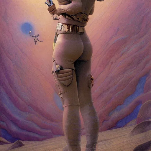 Image similar to masterpiece full body portrait Ripley on Dune, by Edgar Maxence and Ross Tran and Michael Whelan and Gustav Klimpt