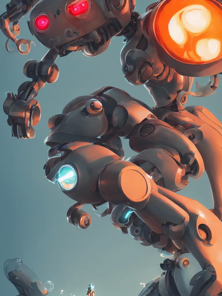 Prompt: dynamism of a 1 9 5 0 s style robot with sporty details and glowing eyes, behance hd by jesper ejsing, by rhads, makoto shinkai and lois van baarle, ilya kuvshinov, rossdraws global illumination ray tracing hdr radiating a glowing aura