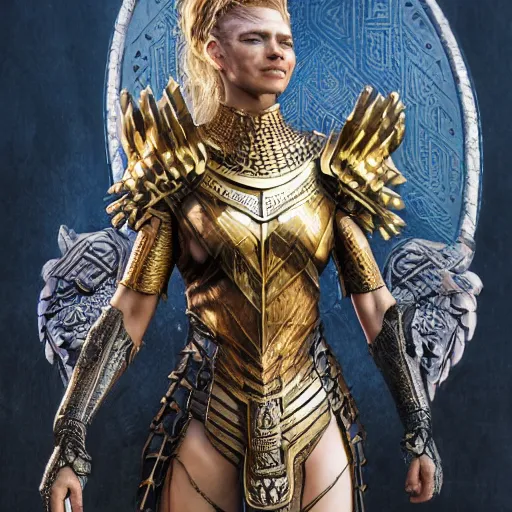 Image similar to valkyrie, norse warrior, wearing a golden armor with norse and viking jewelry by alex gray and android jones, karol bak, ilya golitsyn, ayami kojima, amano, black panther, moebius, concept art, character design, fantasy, 3 d, 8 k resolution