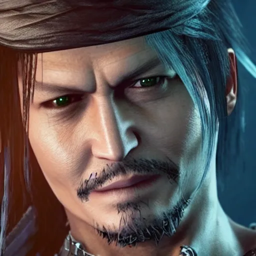 Prompt: johnny depp in final fantasy vii remake, character render, full body shot, highly detailed, in game render