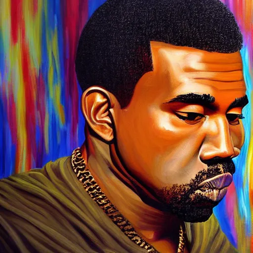 Prompt: Kanye west painting by bob ross 4k detail