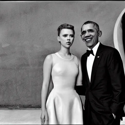 Prompt: photo of Scarlett Johannson and Obama, by Diane Arbus