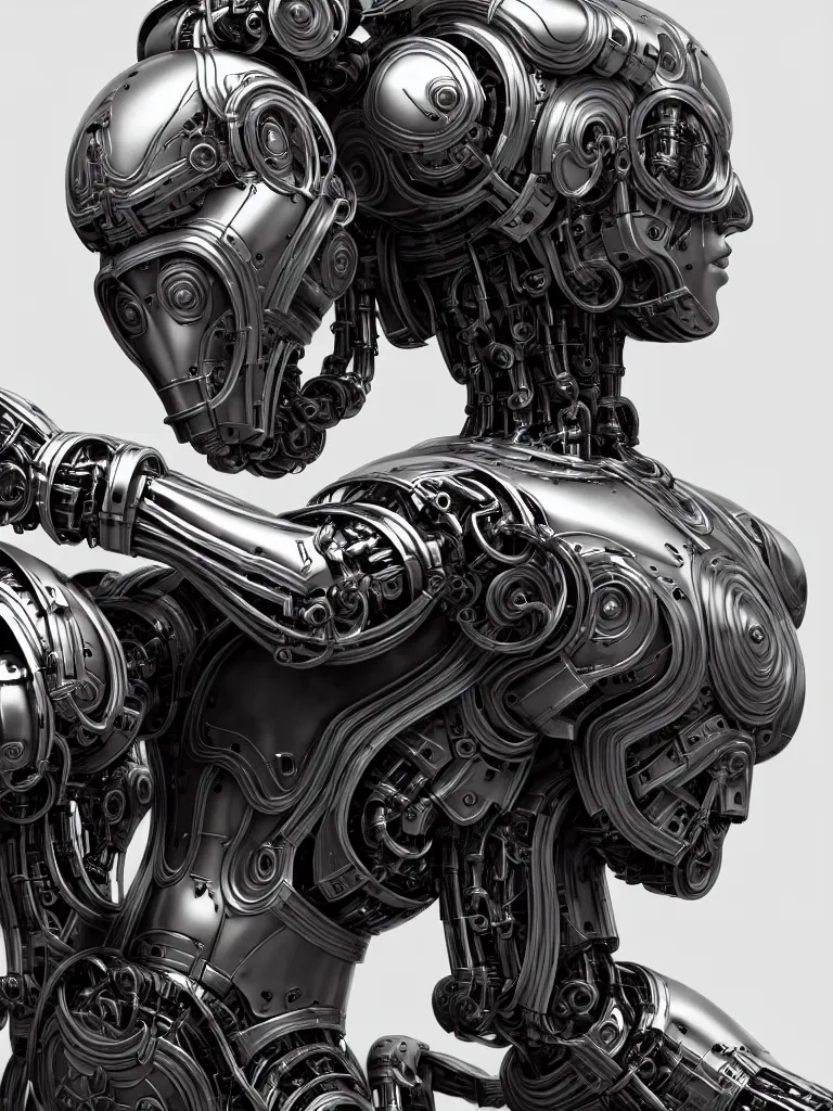 Prompt: metallic bionic android, robot, mech robot details machine, gears, piston, valves, suspension , beautiful detailed intricate insanely detailed octane render trending on Artstation, 8K artistic photography, photorealistic, chiaroscuro, Raphael, Caravaggio, Beksinski, Giger