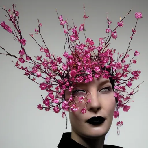 Image similar to headdress designed by philip treacy made of cherry blossoms