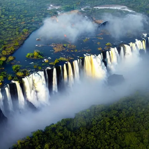 Image similar to a stunning areal photo of victoria falls zambia, zimbabwe. early morning mist