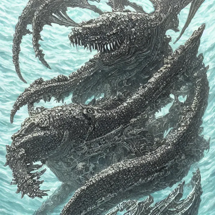 Image similar to underwater sea leviathan full body, d & d style, trending on artstation, intricate, highly detailed, vivid painting