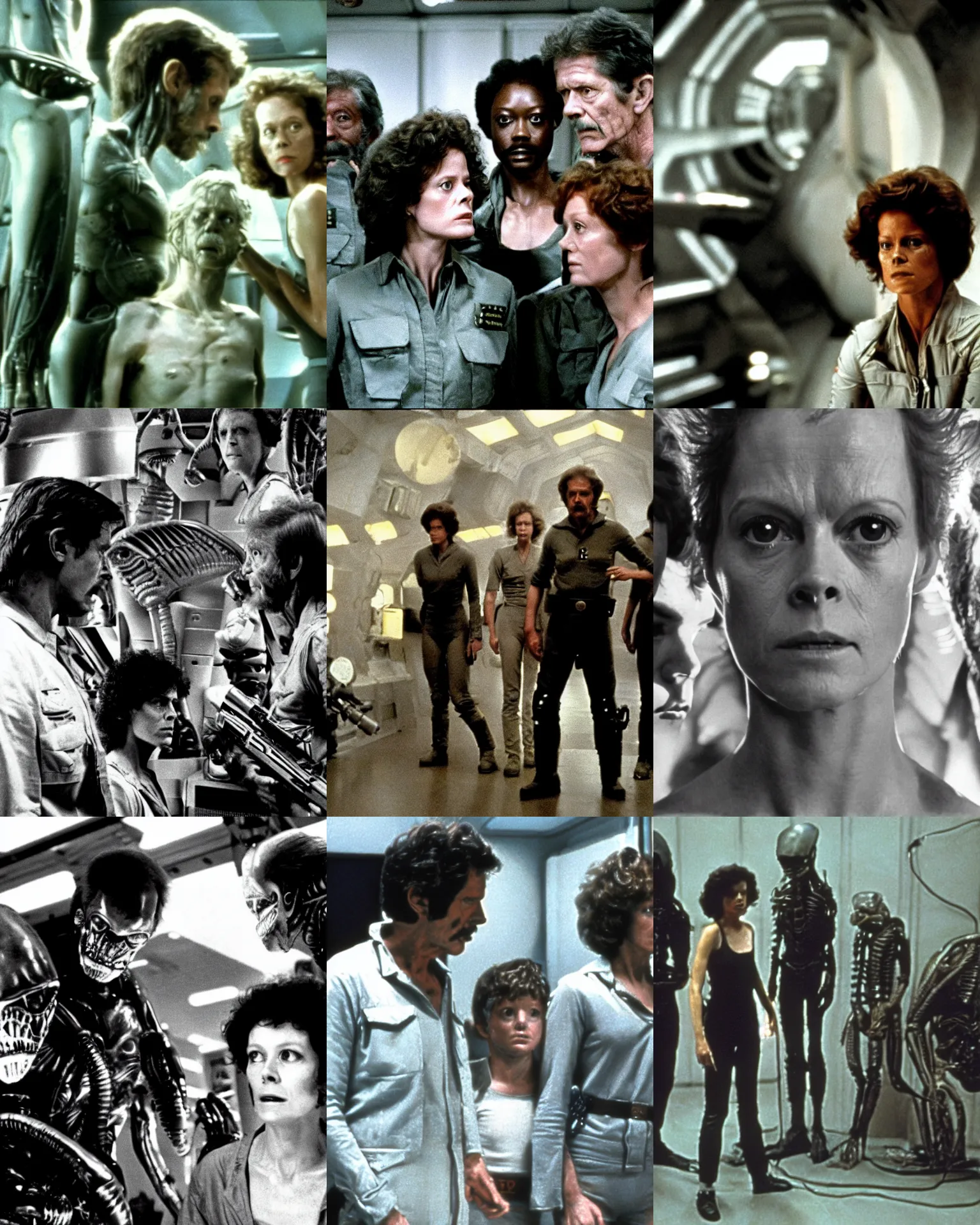Image similar to a film still from alien ( 1 9 7 9 ) starring sigourney weaver, tom skerrit, ian holm, john hurt, yaphet koto, veronica cartwright,