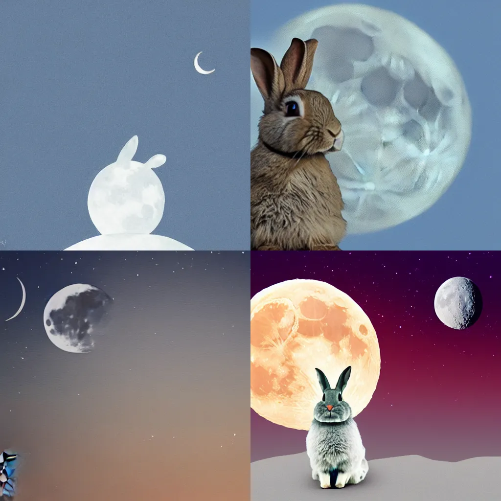 Prompt: A rabbit hiding behind the moon