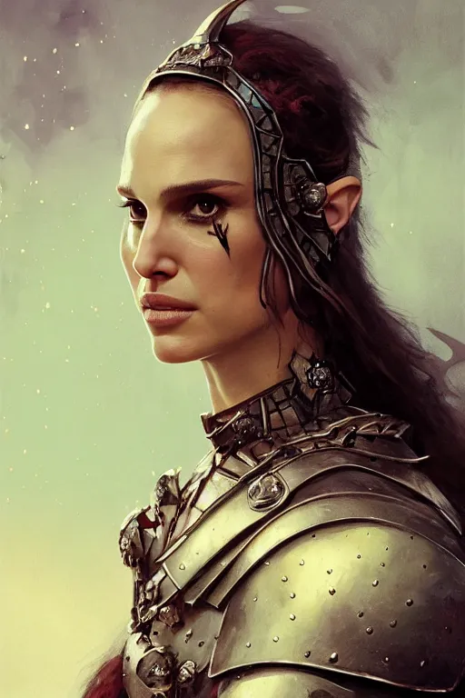 Image similar to natalie portman, legendary warrior, heroic, lord of the rings, tattoos, decorative ornaments, battle armor, by carl spitzweg, ismail inceoglu, vdragan bibin, hans thoma, greg rutkowski, alexandros pyromallis, perfect face, fine details, realistic shading photorealism